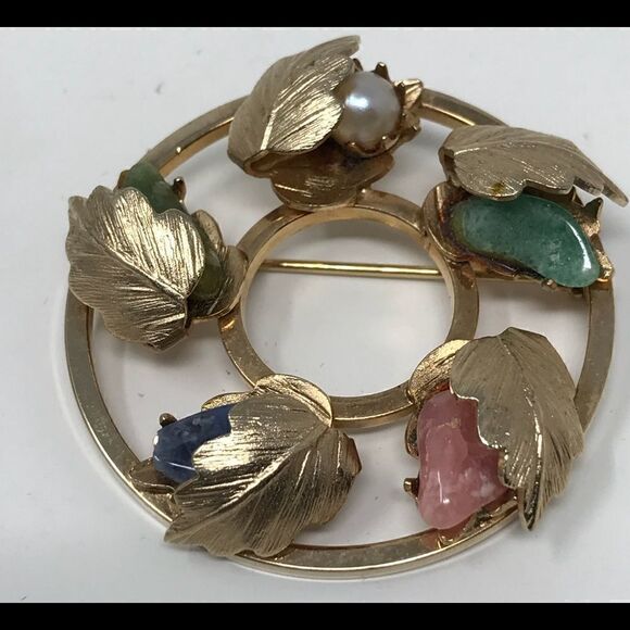 Sarah Cov semi precious stone, gold tone brooch - Picture 1 of 6